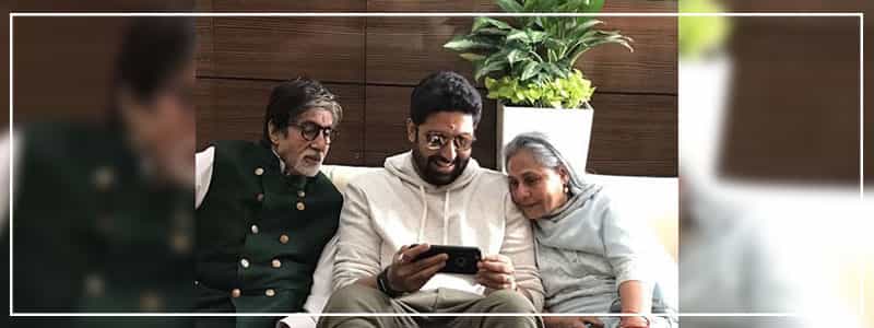 Amitabh Bachchan, Jaya and Abhishek at Jalsa.