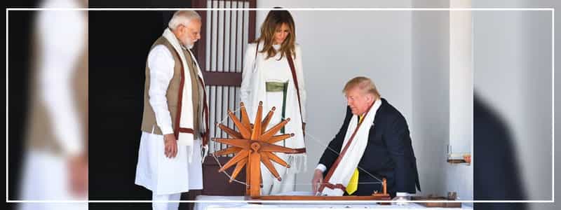 Donald Trump and Melania Trump tried their hands at the charkha at Mahatma Gandhi’s Sabarmati Ashram