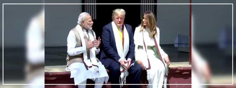 PM Modi with Melania and Donald Trump at Sabarmati Ashram in Ahmedabad.