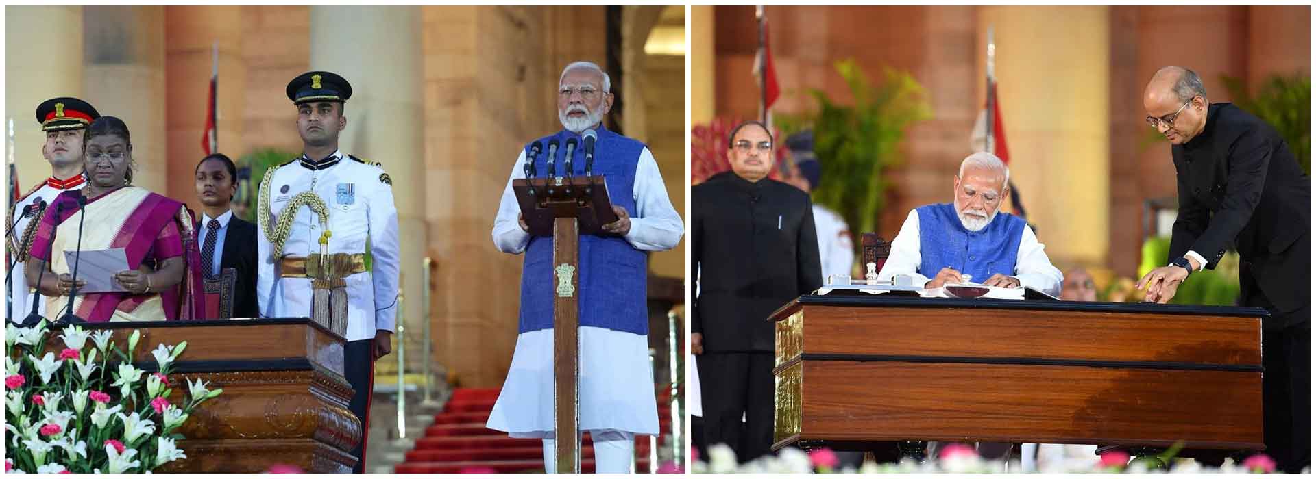 Narendra Modi sworn in for his third term at a grand ceremony in Delhi