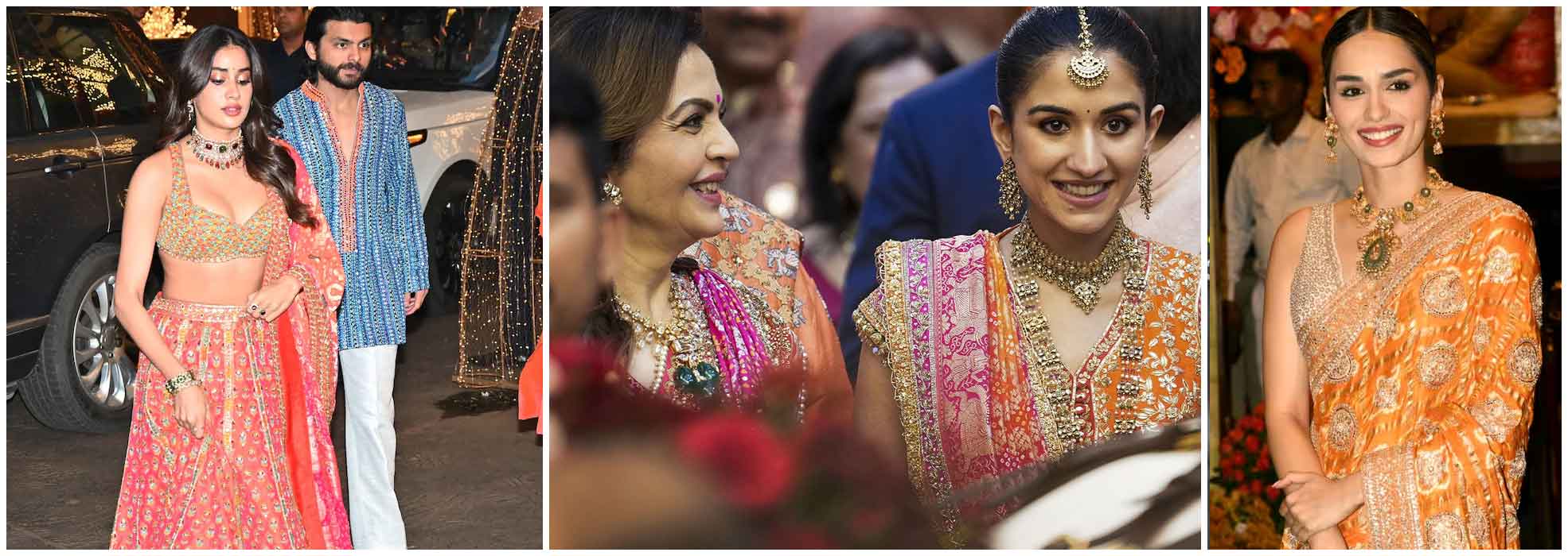 Janhvi Kapoor and Shikhar Pahariya attend Radhika Merchant’s Mameru ceremony with Manushi Chhillar