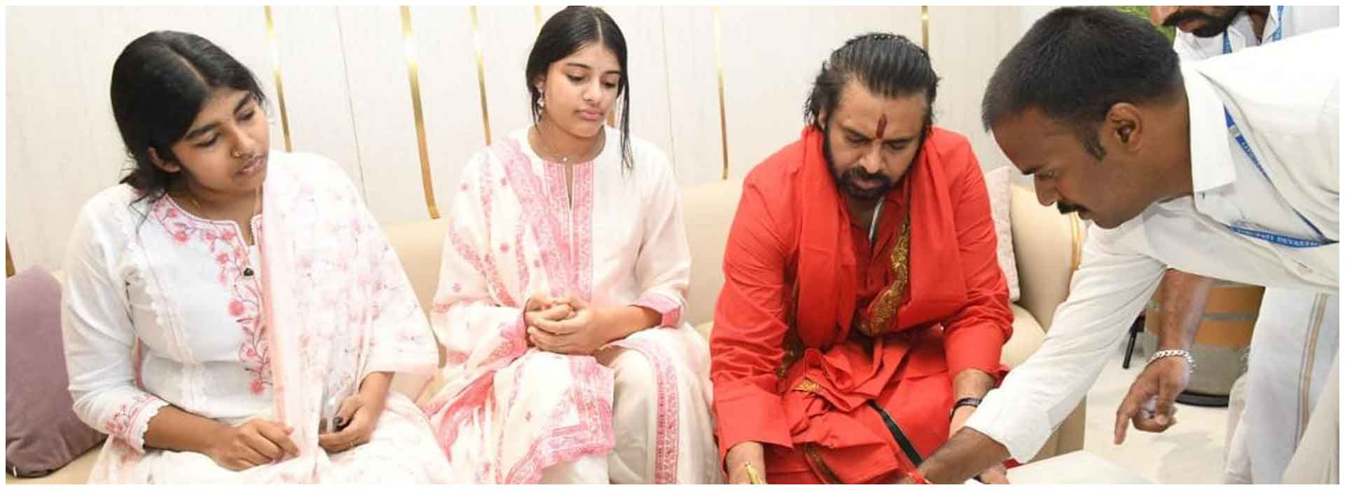 Deputy CM Pawan Kalyan completes Prayaschitta Deeksha and takes daughters to Tirumala for blessings